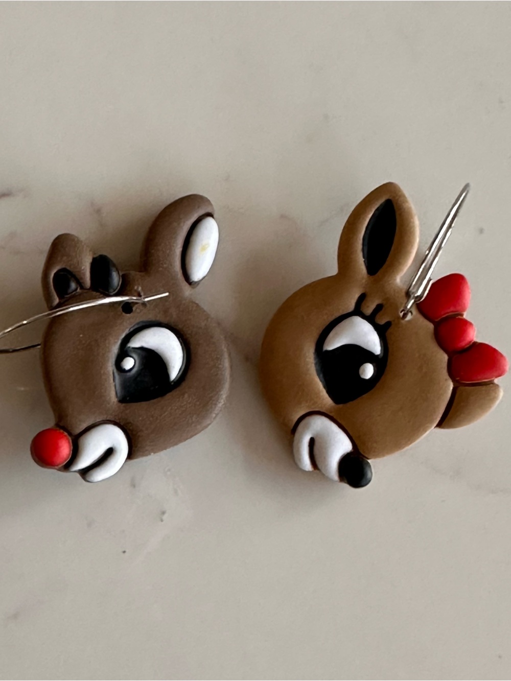 Kids Brown Reindeer Dangle Earrings with Red Accentst Christmas 🎅🏼